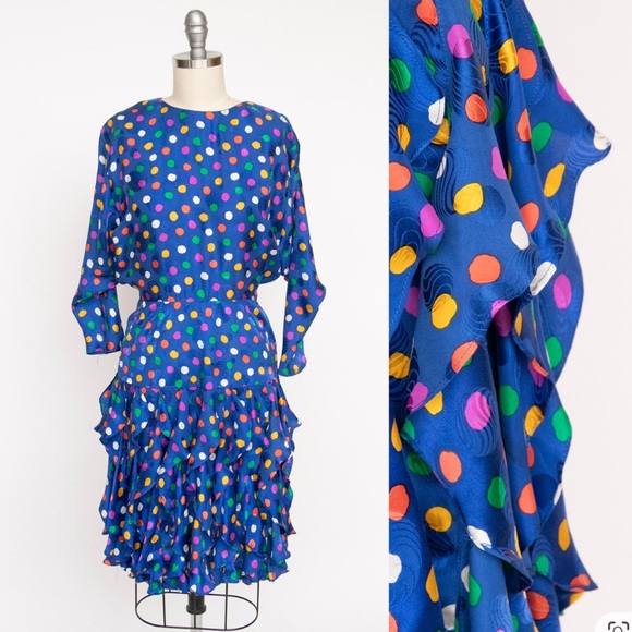 Vintage Jack Bryan polka dot long dolman sleeve full dres size 4 - Picture 9 of 16